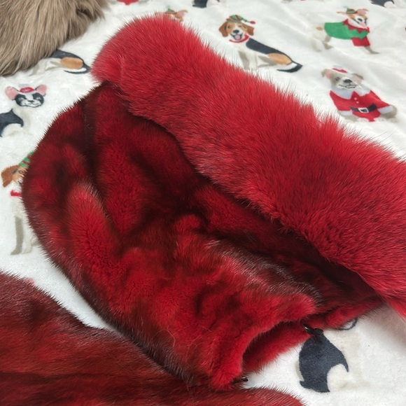 Custom made red mink with fox trimmed hood. - Picture 10 of 15